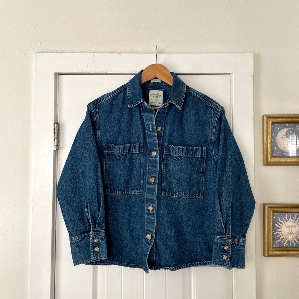 Abercrombie & Fitch Blue Denim Shirt Shacket Sz XS Oversized - Picture 2 of 6